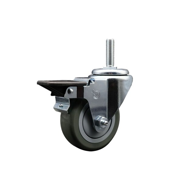 35 Inch Gray Polyurethane Wheel Swivel 58 Inch Threaded Stem Caster with Brake SCC